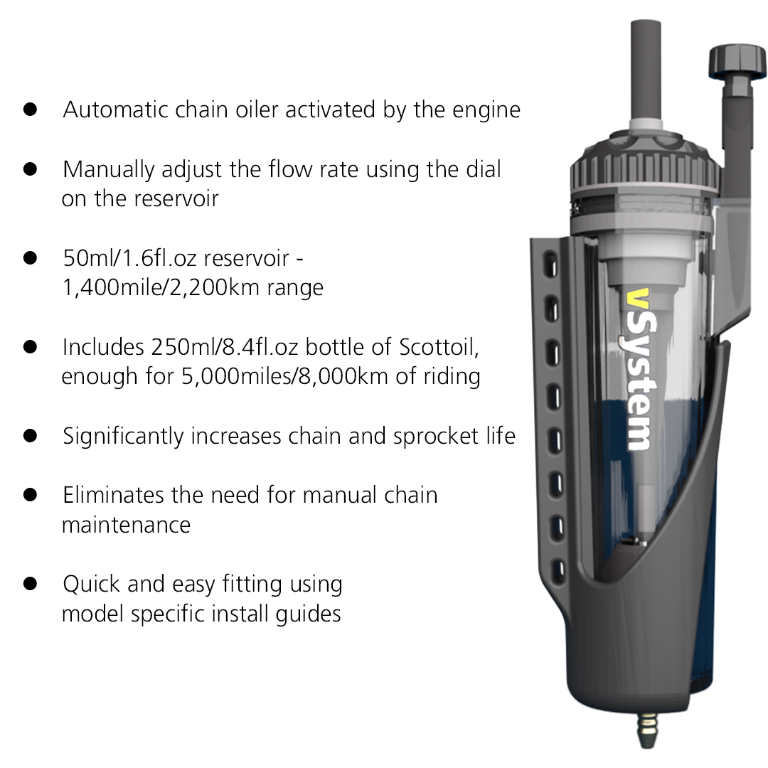 Scottoiler The vSystem automatic motorcycle chain oiler is the original Scottoiler.