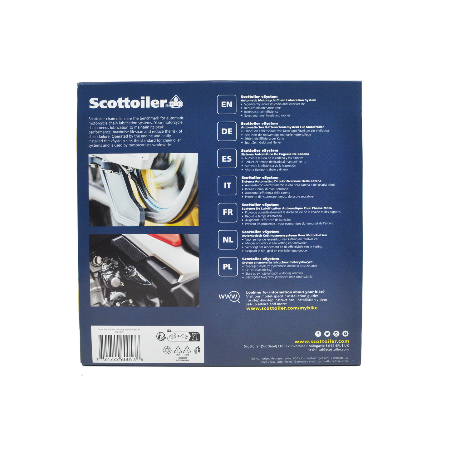 Scottoiler The vSystem automatic motorcycle chain oiler is the original Scottoiler.