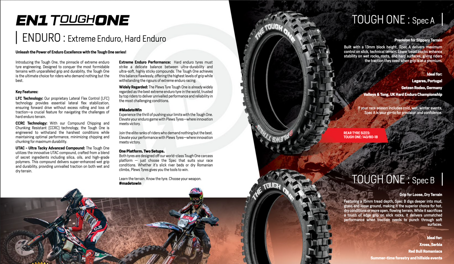 Plews EN1 The Tough One 140 / 80 - 18 inch Rear Enduro Tyre Spec A