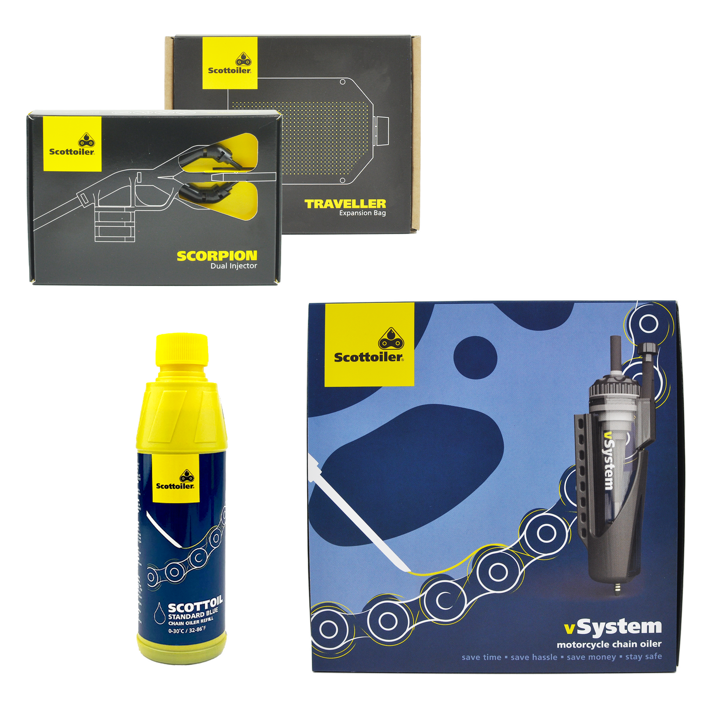 Scottoiler The vSystem automatic motorcycle chain oiler is the original Scottoiler.